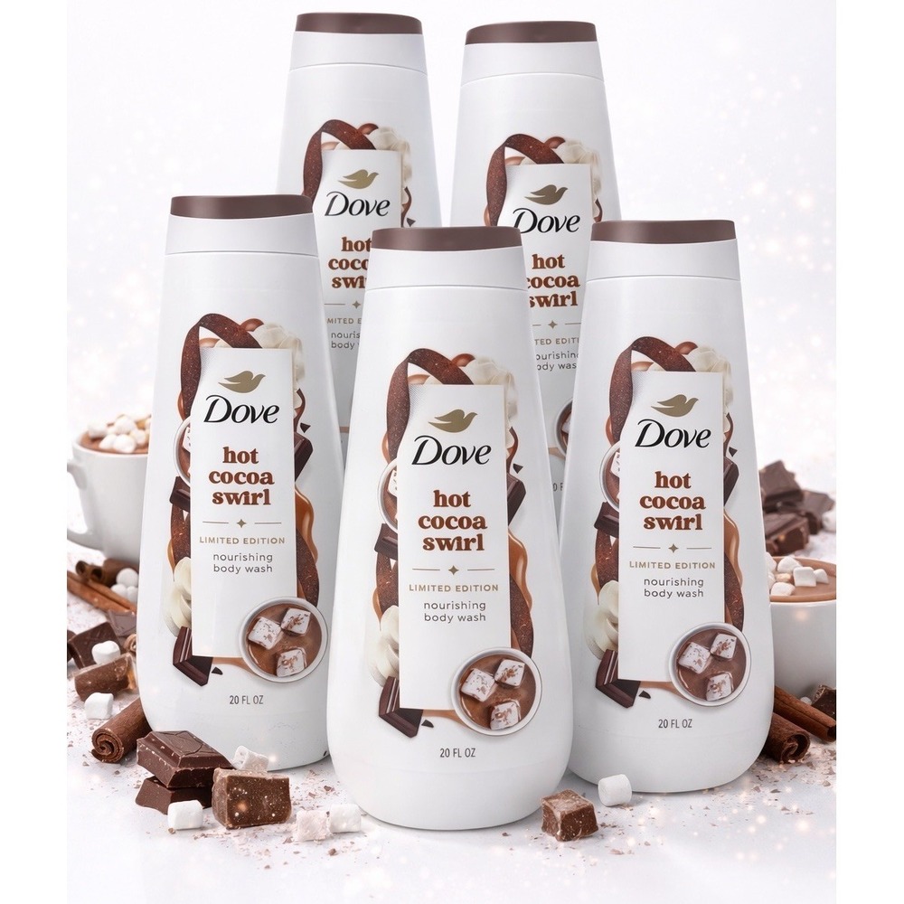 5‎ Pack Dove Limited Edition Holiday Treat Body Wash- Hot Cocoa Swirl 20 oz
